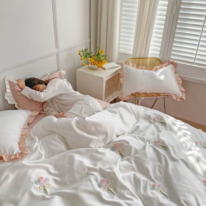 Washed Silk Bed Four Piece Bed Sheet Quilt Cover Sheet - Mubimart