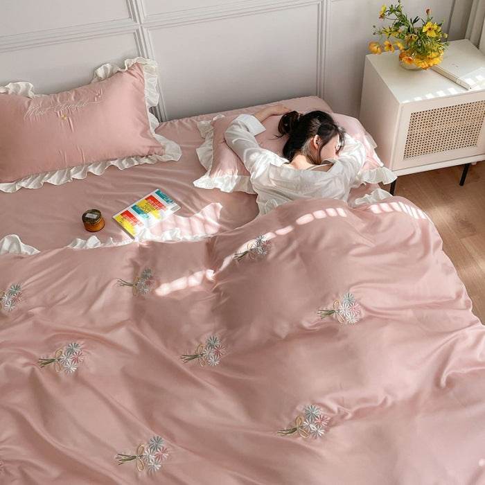 Washed Silk Bed Four Piece Bed Sheet Quilt Cover Sheet - Mubimart