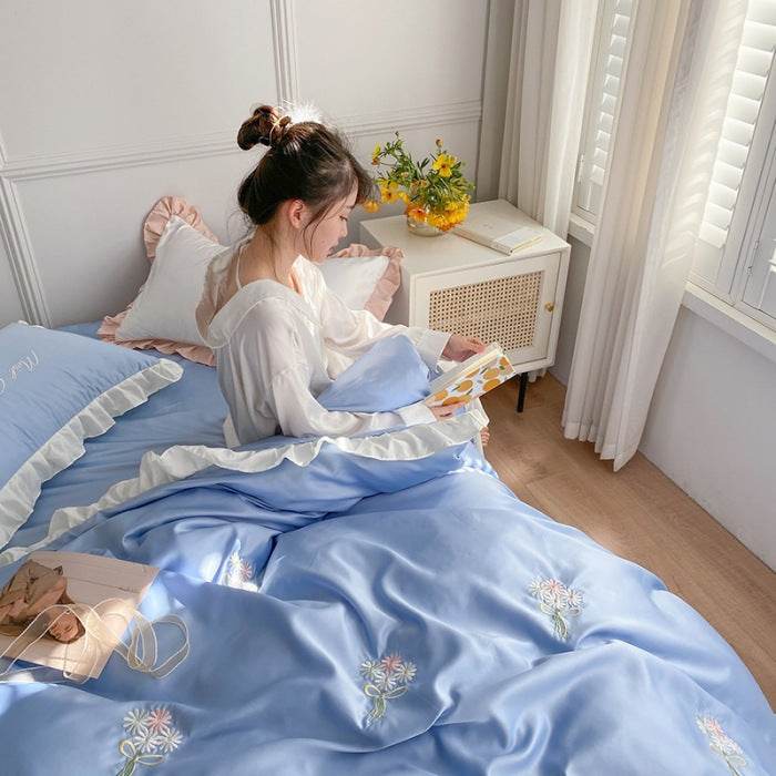 Washed Silk Bed Four Piece Bed Sheet Quilt Cover Sheet - Mubimart