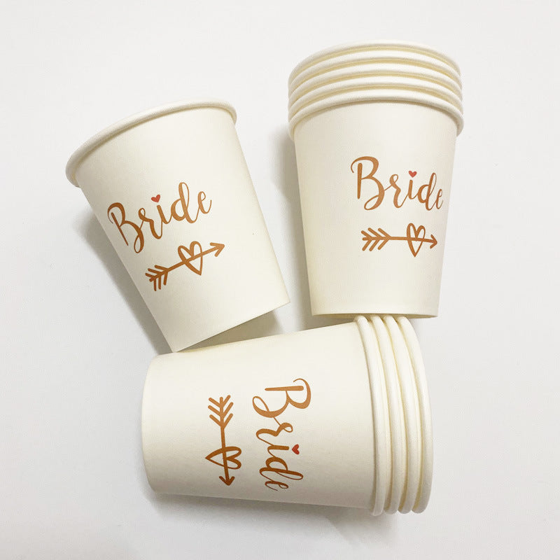 Wedding Party Bride Disposable Paper Cup Arrow Love White Paper Cup - Mubimart -  