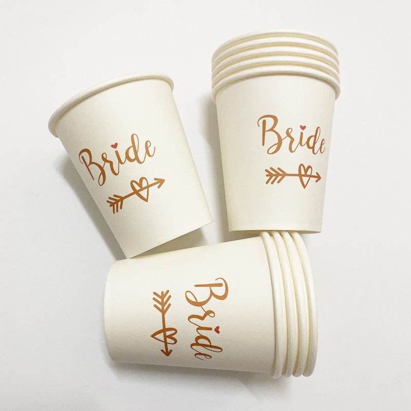 Wedding Party Bride Disposable Paper Cup Arrow Love White Paper Cup - Mubimart