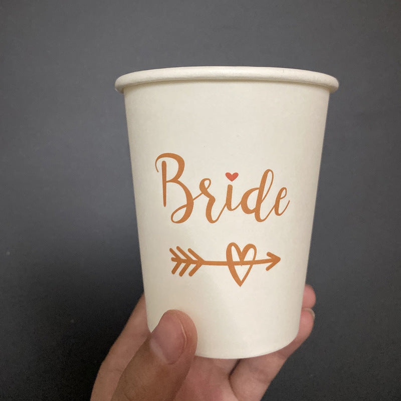 Wedding Party Bride Disposable Paper Cup Arrow Love White Paper Cup - Mubimart -  