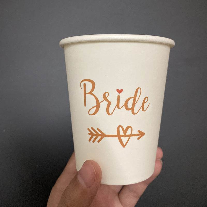 Wedding Party Bride Disposable Paper Cup Arrow Love White Paper Cup - Mubimart