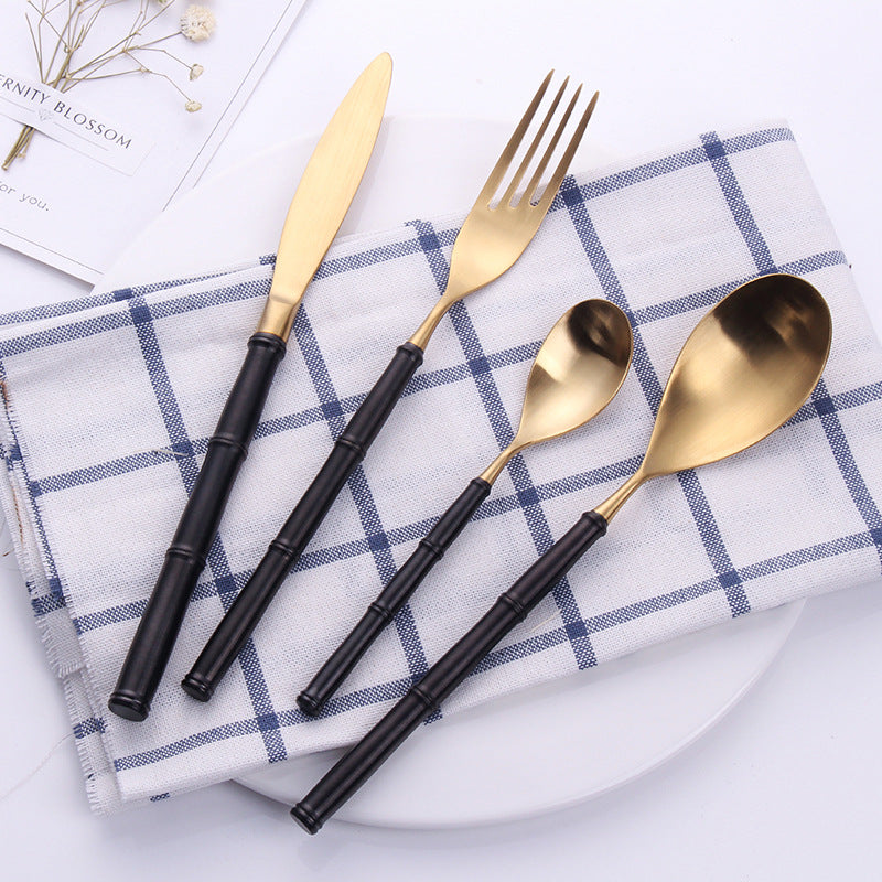 Western Tableware With Bamboo Blue Handle and Gold Head Mubimart