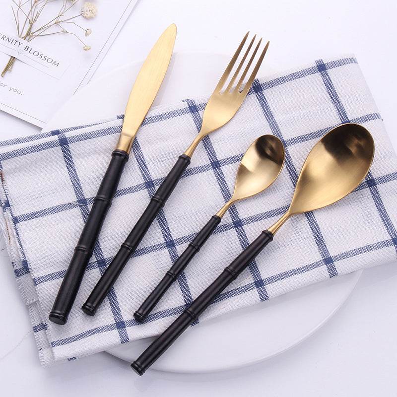 Western Tableware With Bamboo Blue Handle and Gold Head - Mubimart