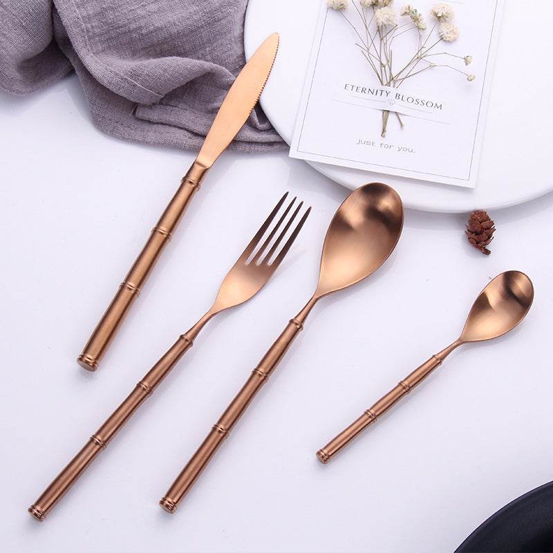 Western Tableware With Bamboo Blue Handle and Gold Head - Mubimart