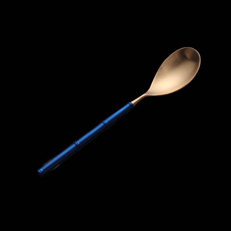 Western Tableware With Bamboo Blue Handle and Gold Head - Mubimart