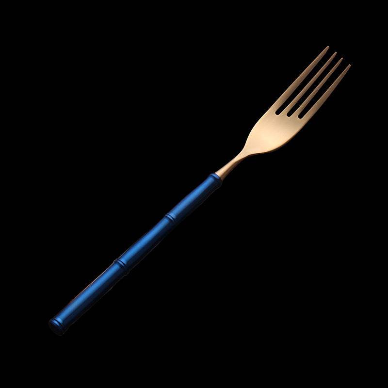 Western Tableware With Bamboo Blue Handle and Gold Head - Mubimart