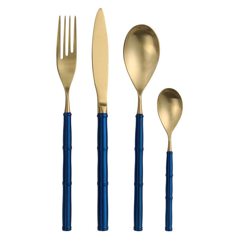 Western Tableware With Bamboo Blue Handle and Gold Head - Mubimart