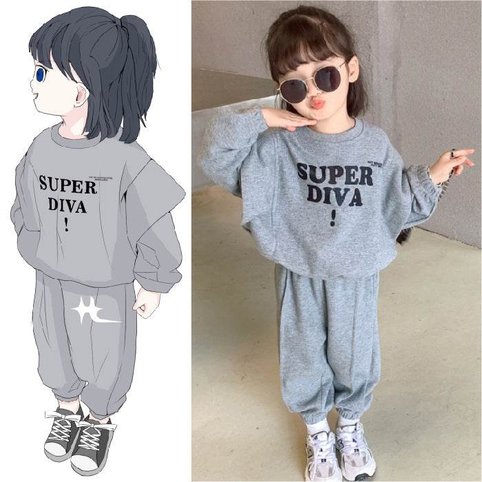 Western-style Girl Child Middle And Child Sports Two-piece Trend - Mubimart