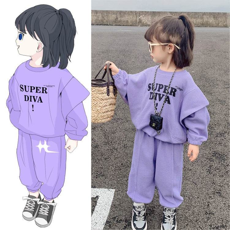 Western-style Girl Child Middle And Child Sports Two-piece Trend - Mubimart