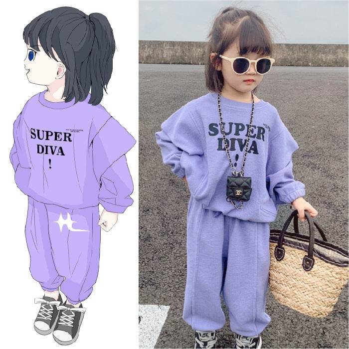 Western-style Girl Child Middle And Child Sports Two-piece Trend - Mubimart