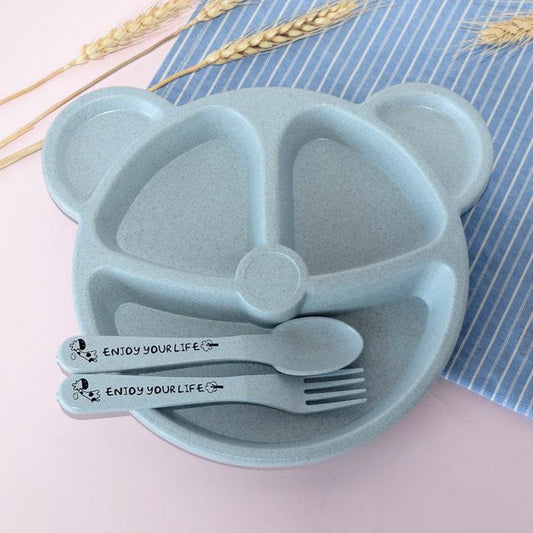 Wheat Straw Cartoon Children's Gridded Dinner Plate Set - Mubimart