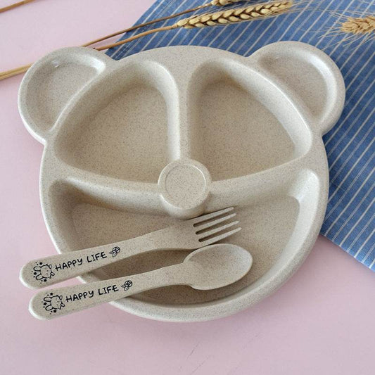 Wheat Straw Cartoon Children's Gridded Dinner Plate Set - Mubimart