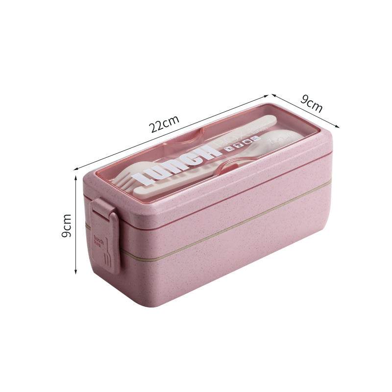 Wheat Straw Double-layer Insulated Lunch Box Portable Lunch Box Sealed Lunch Box Student Divided Lunch Box - Mubimart
