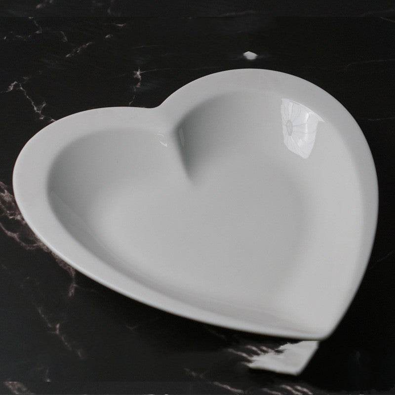 White Ceramic Heart-shaped Plate Household Ceramics - Mubimart