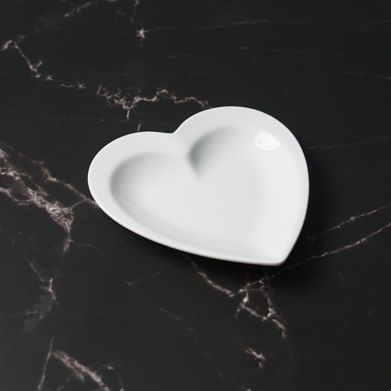 White Ceramic Heart-shaped Plate Household Ceramics Mubimart