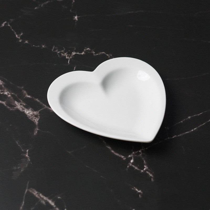 White Ceramic Heart-shaped Plate Household Ceramics - Mubimart