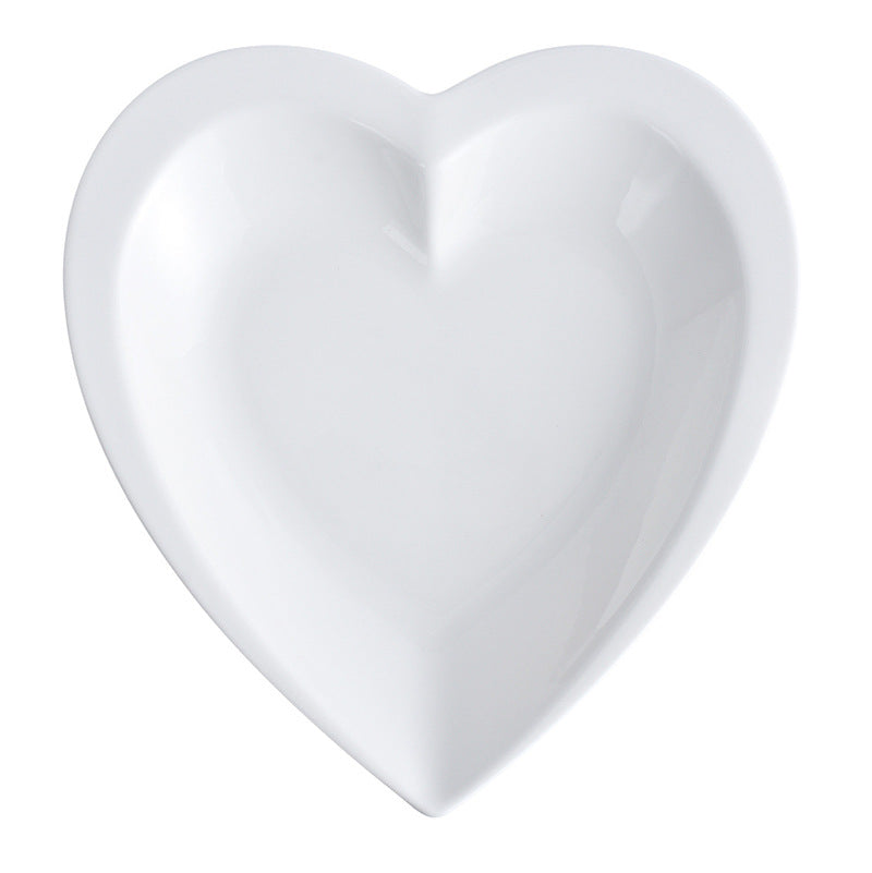 White Ceramic Heart-shaped Plate Household Ceramics Mubimart