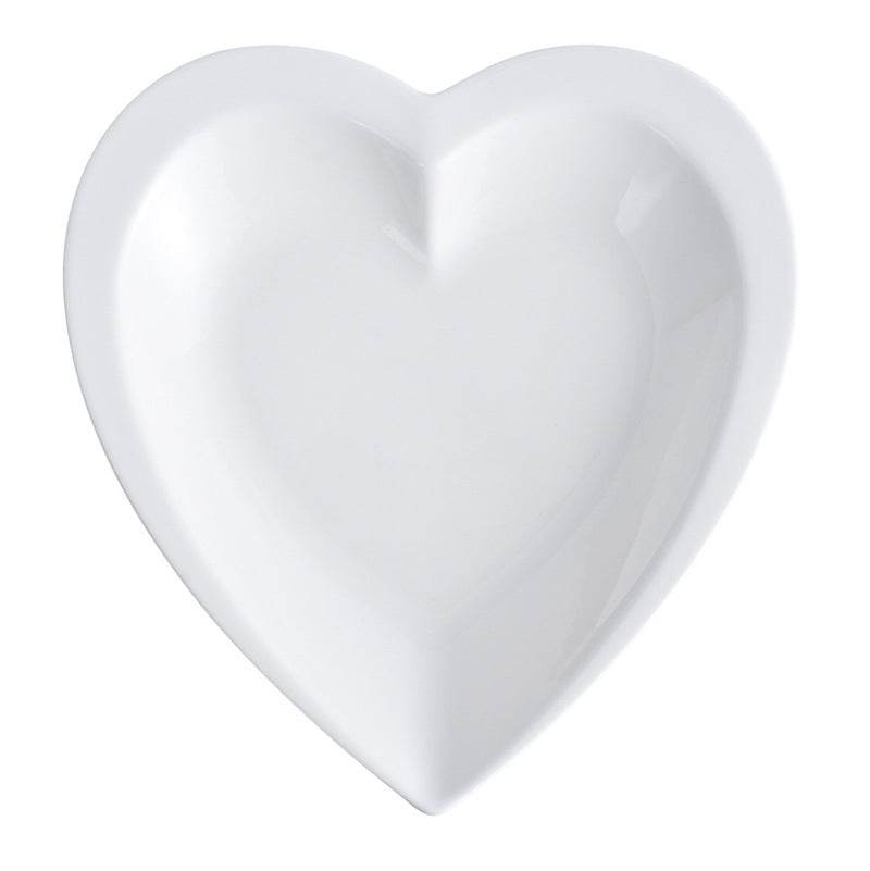 White Ceramic Heart-shaped Plate Household Ceramics - Mubimart