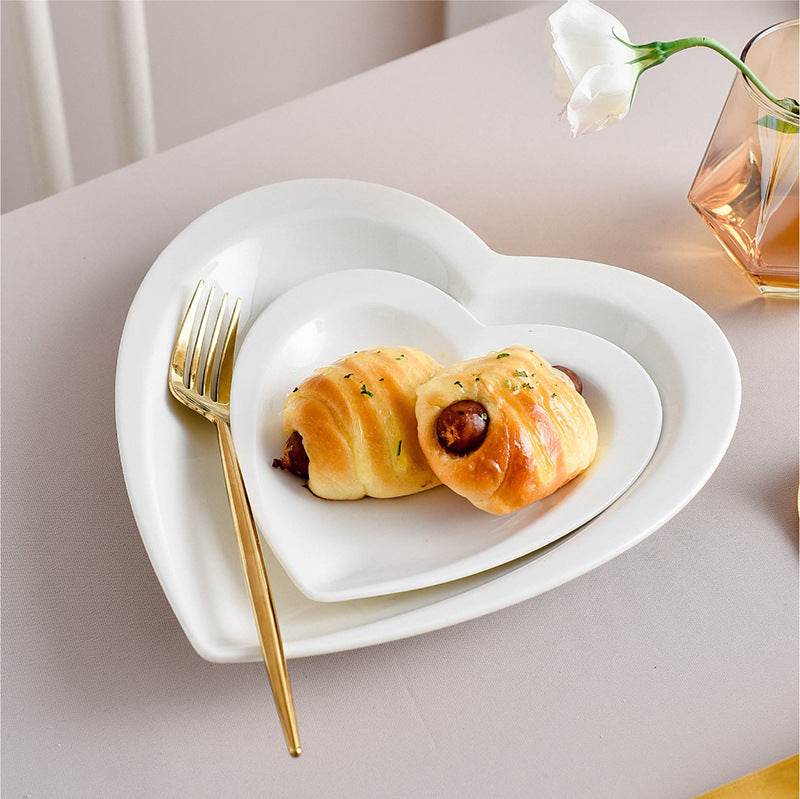 White Ceramic Heart-shaped Plate Household Ceramics - Mubimart