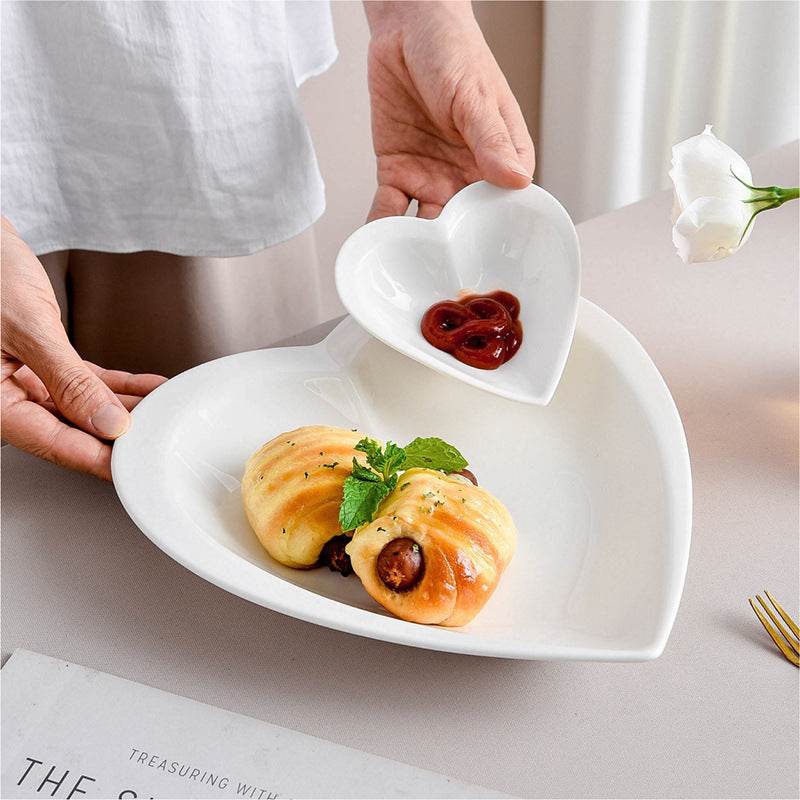White Ceramic Heart-shaped Plate Household Ceramics - Mubimart
