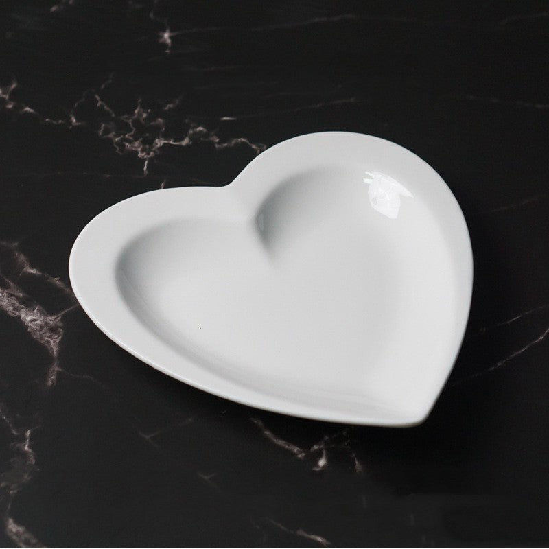 White Ceramic Heart-shaped Plate Household Ceramics Mubimart