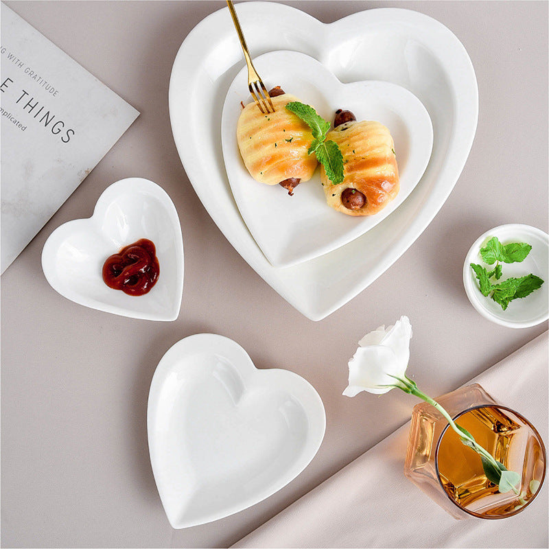 White Ceramic Heart-shaped Plate Household Ceramics Mubimart