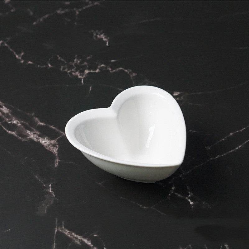 White Ceramic Heart-shaped Plate Household Ceramics - Mubimart