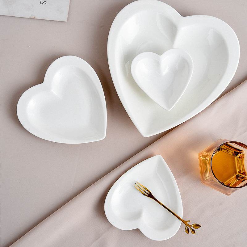 White Ceramic Heart-shaped Plate Household Ceramics - Mubimart