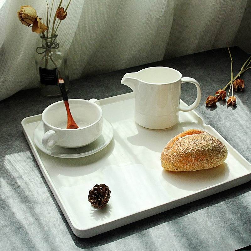 White Porcelain Brushed Golden Western Steak Plate Tray - Mubimart