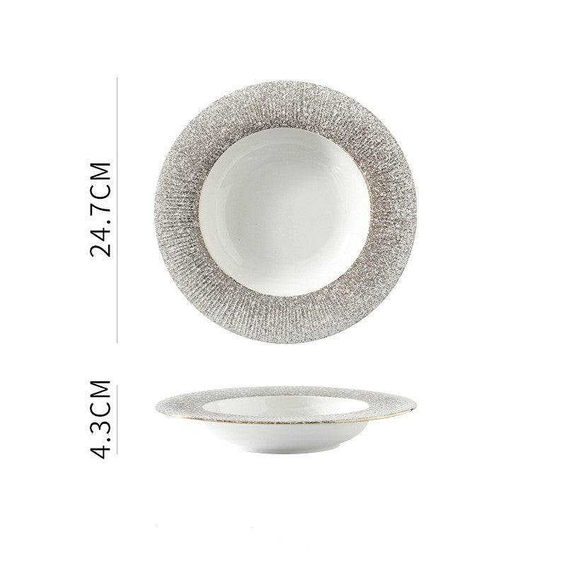 White Porcelain Brushed Golden Western Steak Plate Tray - Mubimart