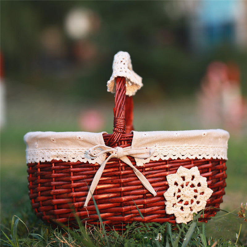 Wicker Basket Picnic Basket Gift Empty Oval Willow Woven Basket Easter Large Storage Wine Basket - Mubimart -  