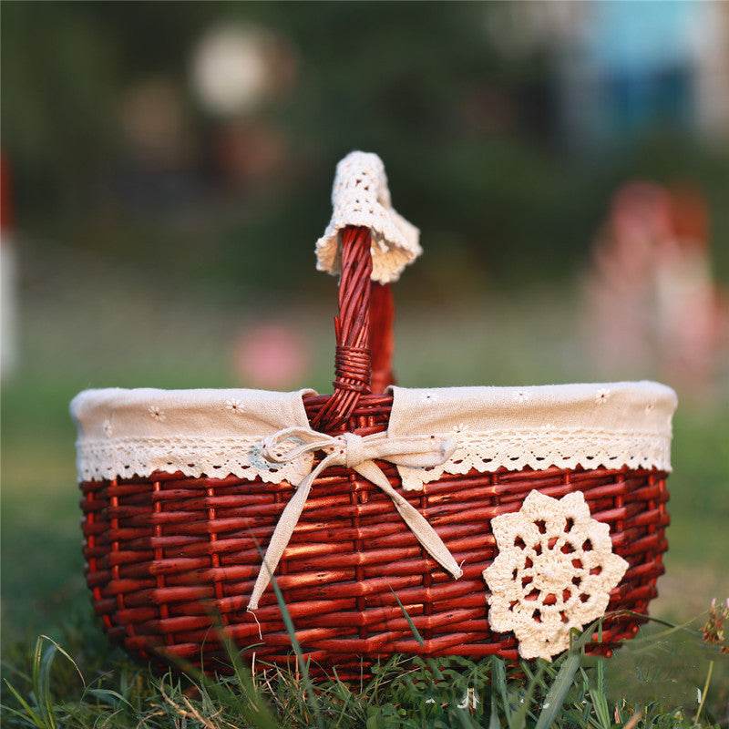 Wicker Basket Picnic Basket Gift Empty Oval Willow Woven Basket Easter Large Storage Wine Basket - Mubimart