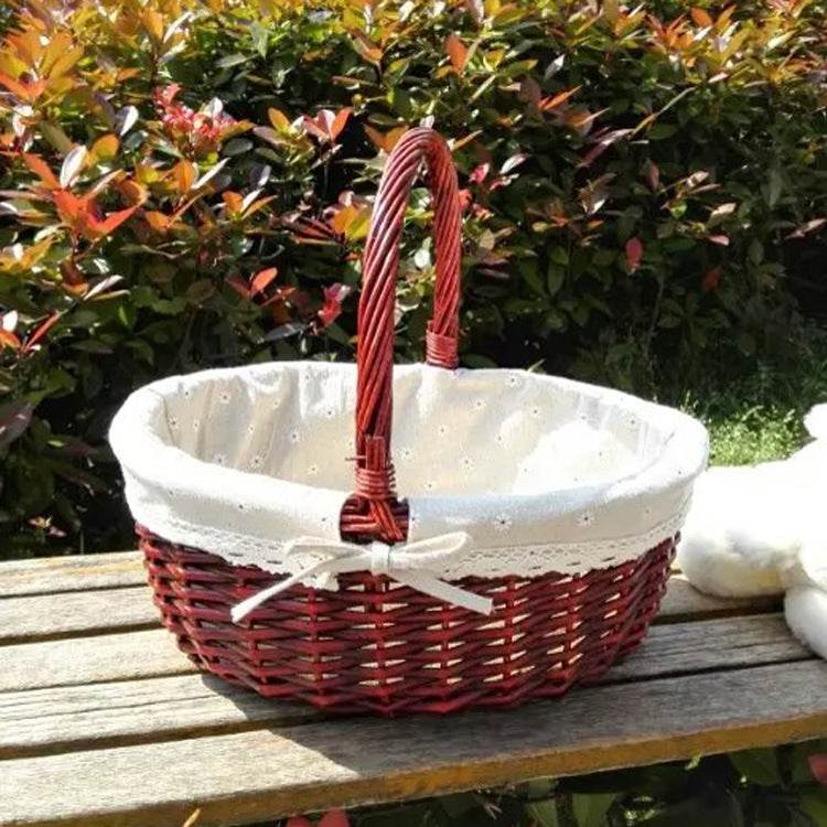 Wicker Basket Picnic Basket Gift Empty Oval Willow Woven Basket Easter Large Storage Wine Basket - Mubimart