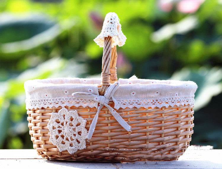 Wicker Basket Picnic Basket Gift Empty Oval Willow Woven Basket Easter Large Storage Wine Basket - Mubimart