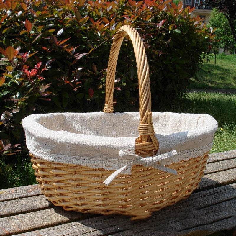 Wicker Basket Picnic Basket Gift Empty Oval Willow Woven Basket Easter Large Storage Wine Basket - Mubimart