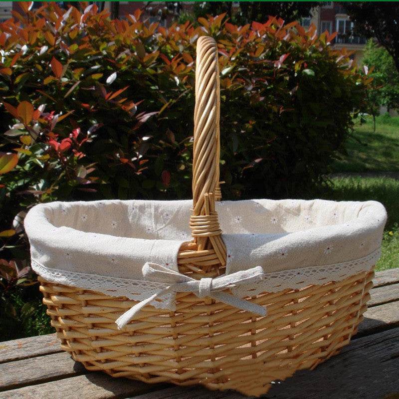 Wicker Basket Picnic Basket Gift Empty Oval Willow Woven Basket Easter Large Storage Wine Basket - Mubimart