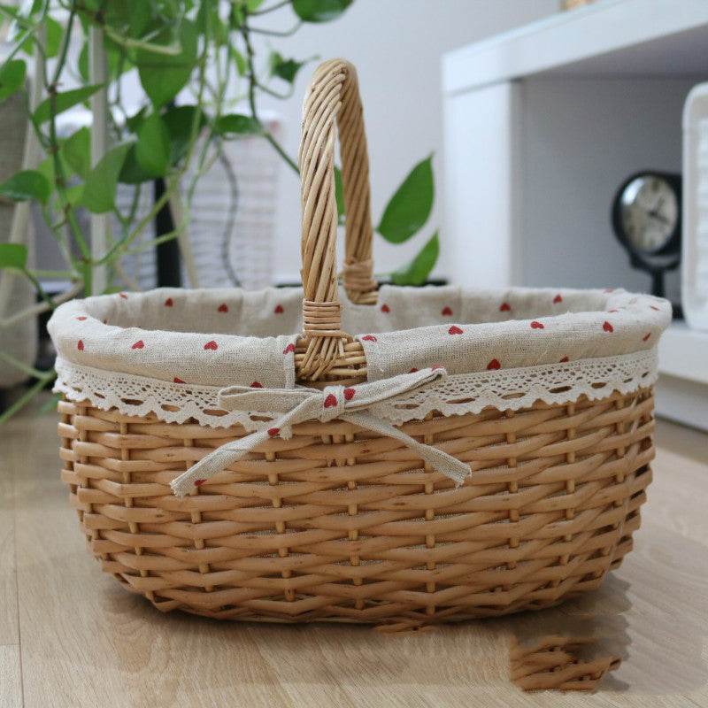 Wicker Basket Picnic Basket Gift Empty Oval Willow Woven Basket Easter Large Storage Wine Basket - Mubimart
