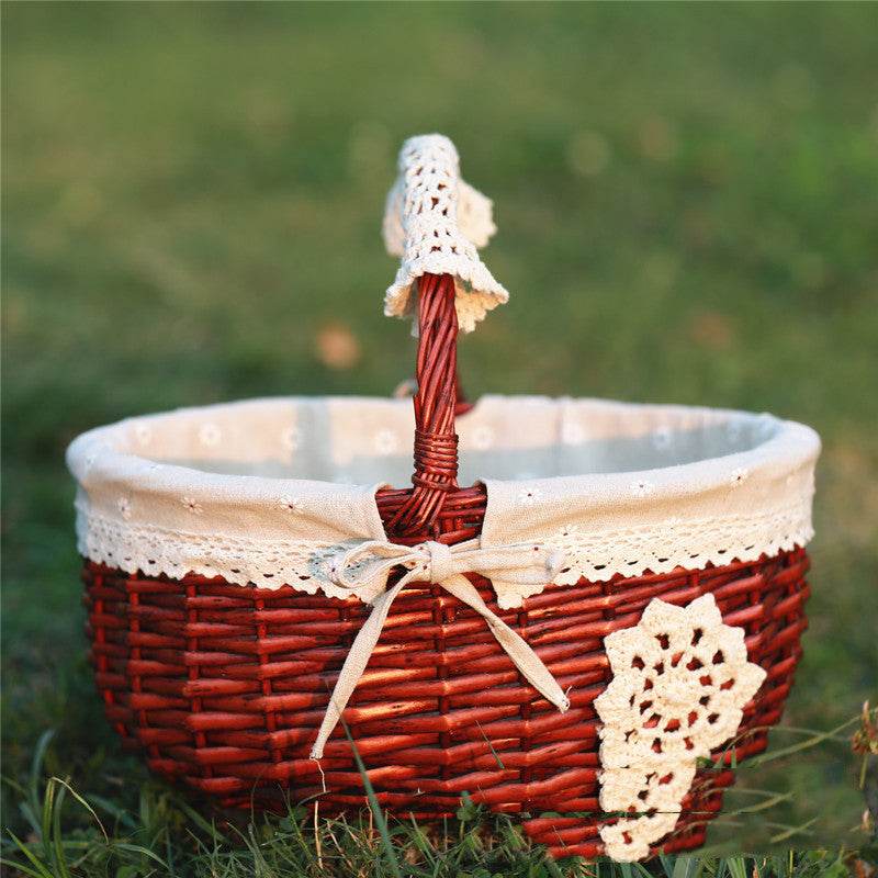Wicker Basket Picnic Basket Gift Empty Oval Willow Woven Basket Easter Large Storage Wine Basket - Mubimart