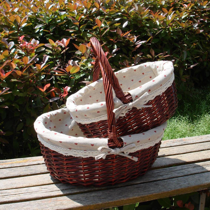 Wicker Basket Picnic Basket Gift Empty Oval Willow Woven Basket Easter Large Storage Wine Basket - Mubimart -  