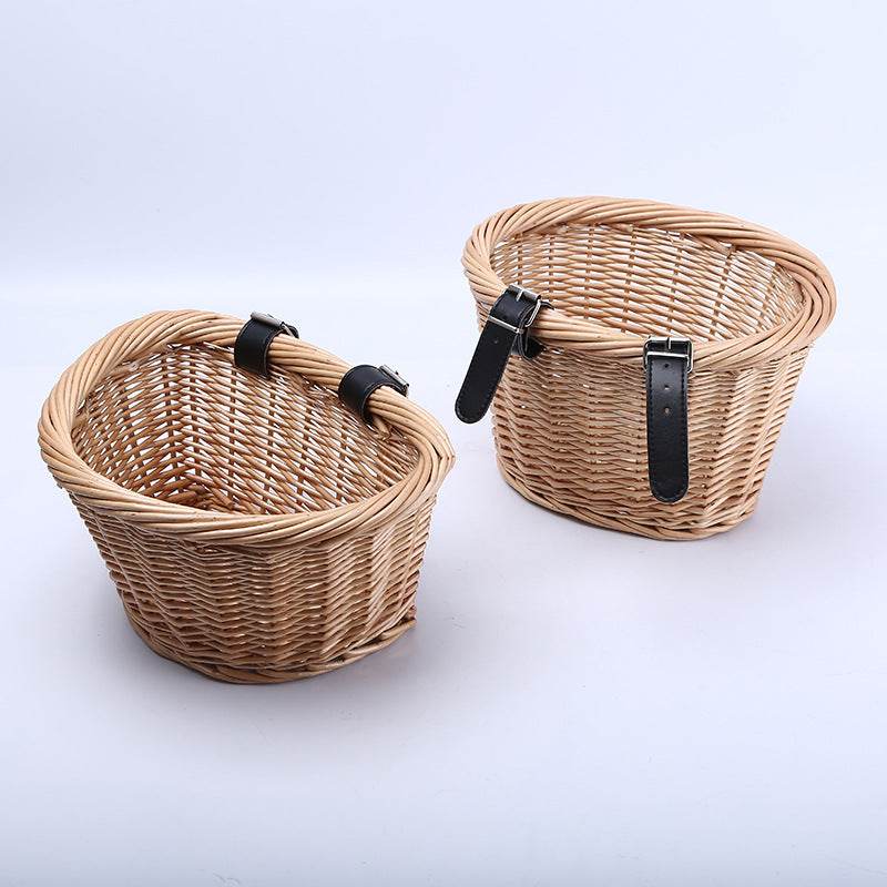 Wicker Basket Rattan Bicycle Basket Oval Children's Basket Wicker Basket - Mubimart