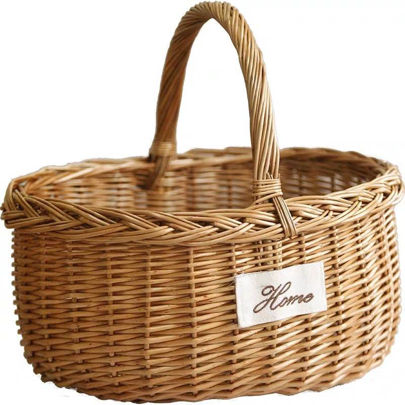 Wicker Woven Outdoor Picnic Fruit Basket Portable - Mubimart