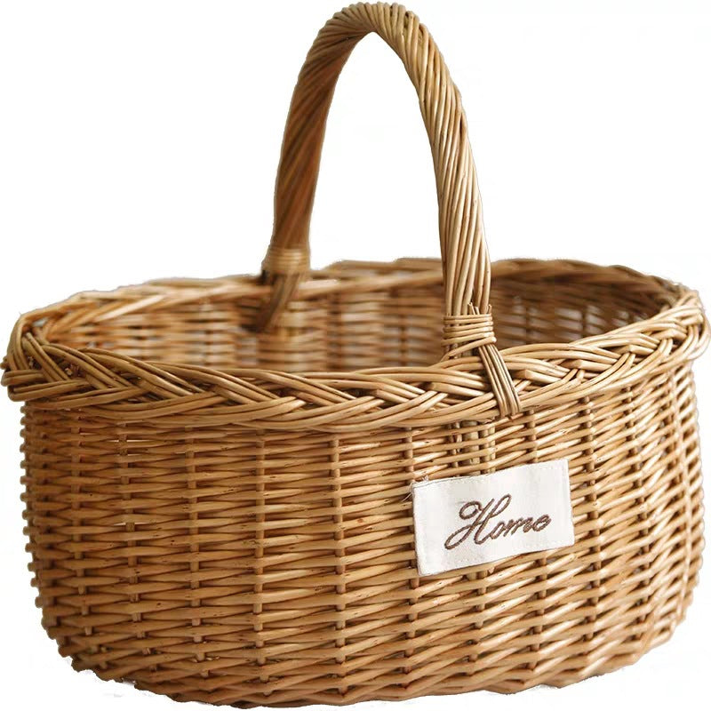 Wicker Woven Outdoor Picnic Fruit Basket Portable - Mubimart -  