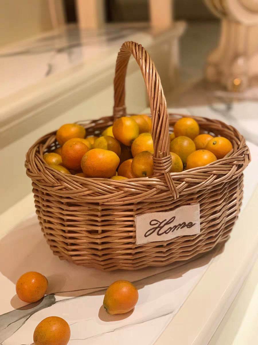 Wicker Woven Outdoor Picnic Fruit Basket Portable - Mubimart