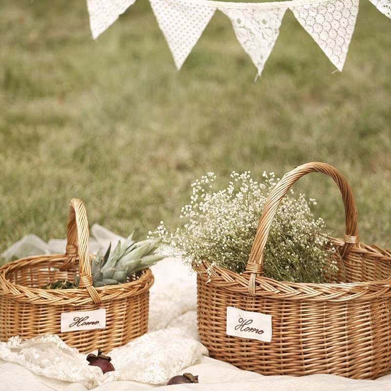 Wicker Woven Outdoor Picnic Fruit Basket Portable - Mubimart