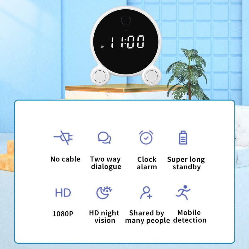 Wifi Alarm Clock Camera HD 1080P Night Vision Motion Detection Portable Home Security Surveillance Wifi Clock IP Camera - Mubimart -  