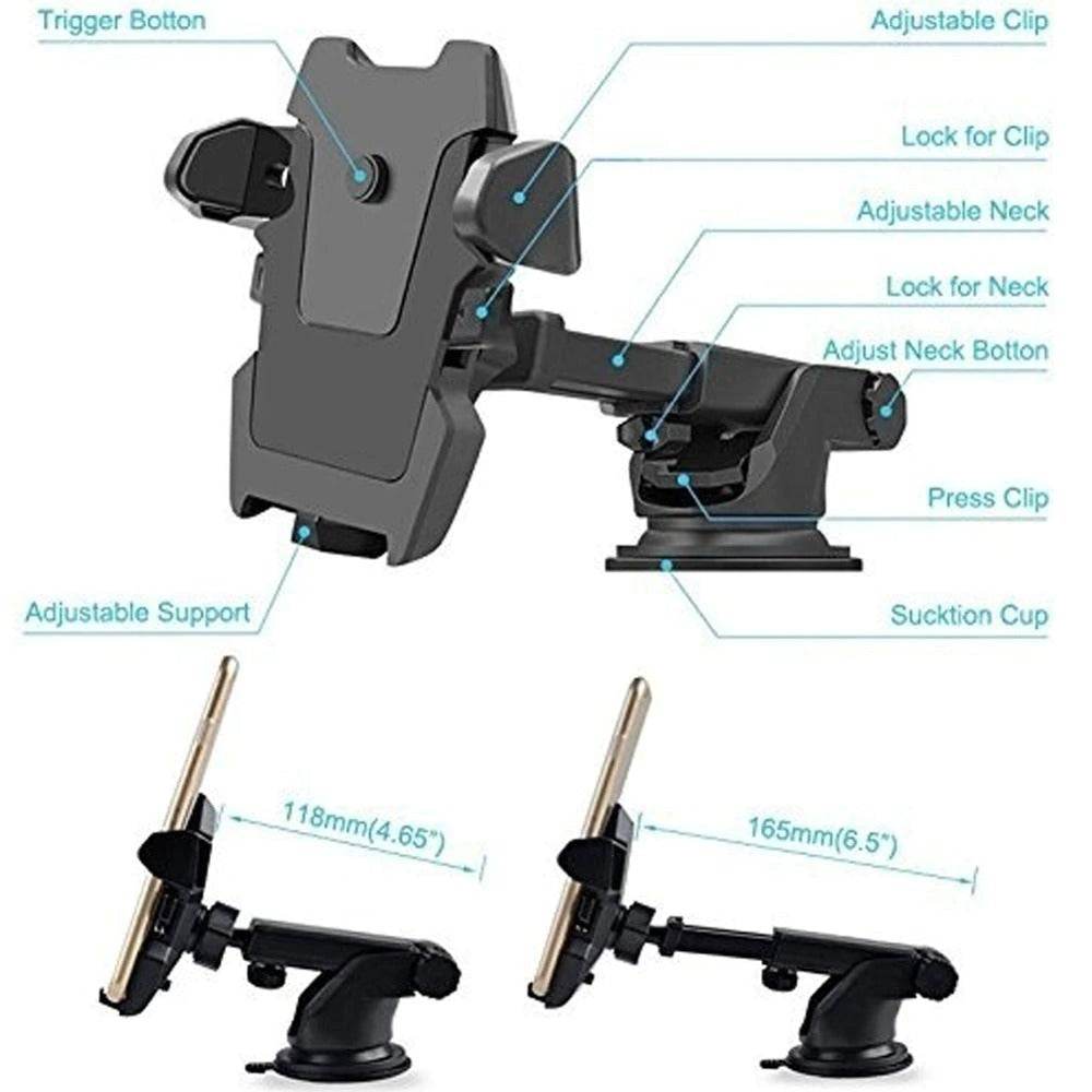Windshield Car Phone Holder Universal in Car Cellphone Holder Stand Adjustable Phone Suction Cup Holder Car Mount Phone Stand - Mubimart