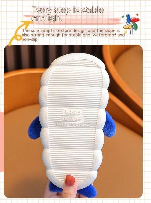 Winter Children Boys And Girls Warm With Velvet Parent-child Children Bag Heel Furry Home Baby Cotton Slippers - Mubimart