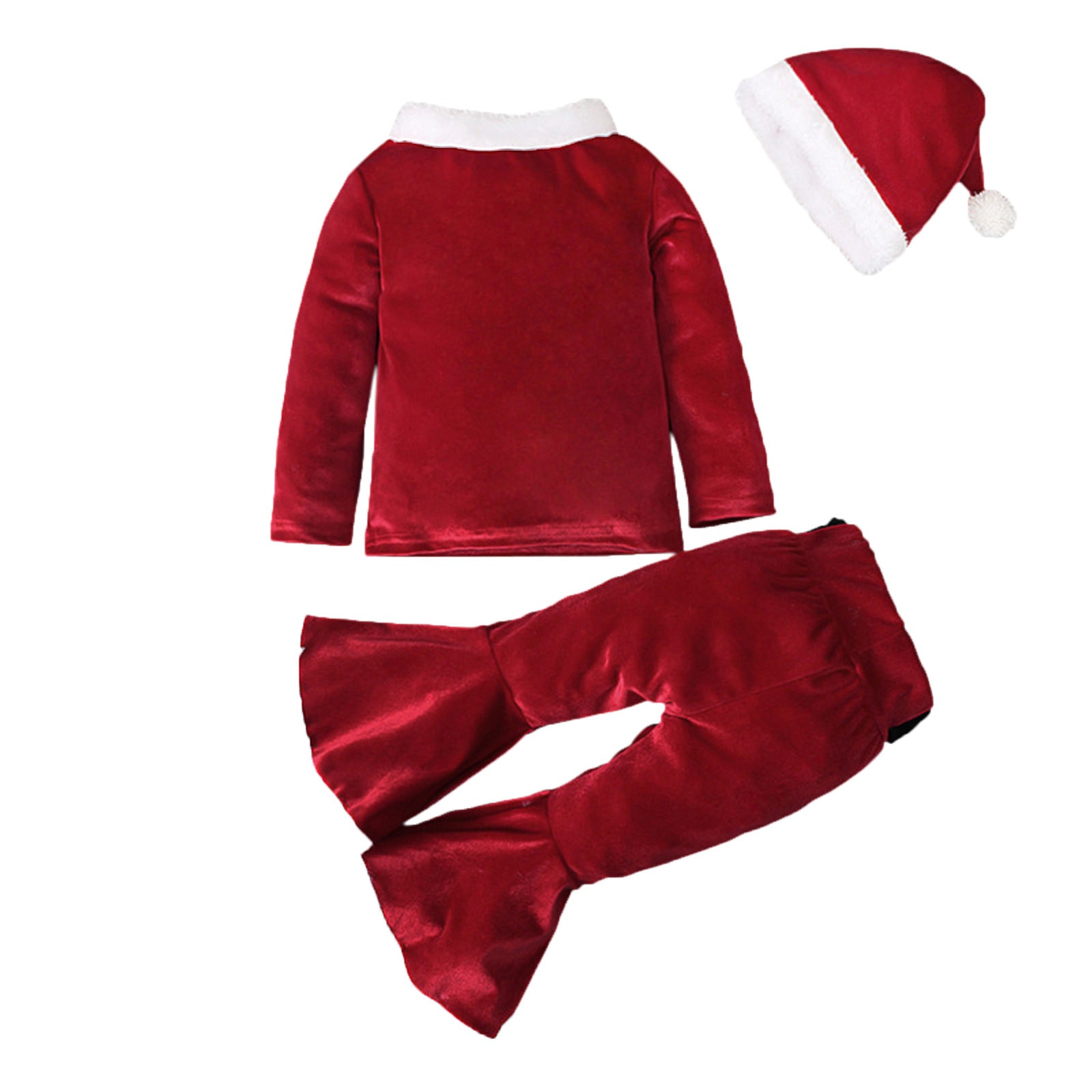 Winter Christmas Long-sleeved Shirt Bell Bottoms Hat Three-piece Children's Clothing - Mubimart -  